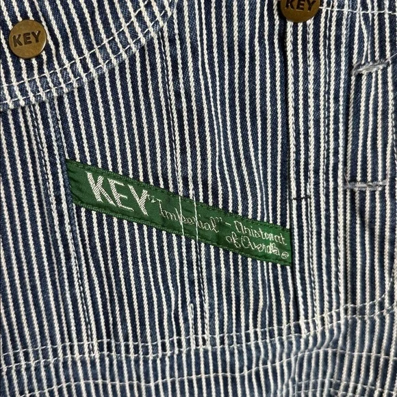 Vintage Key Hickory Blue & White Stripe Overalls L/XL - Picture 2 of 9